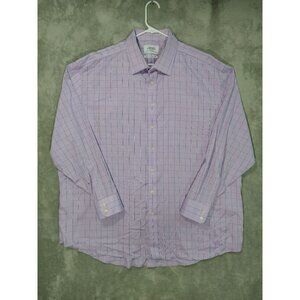 Charles Tyrwhitt Shirt Men 19 37 Purple Windowpane Plaid Classic Fit Long Sleeve